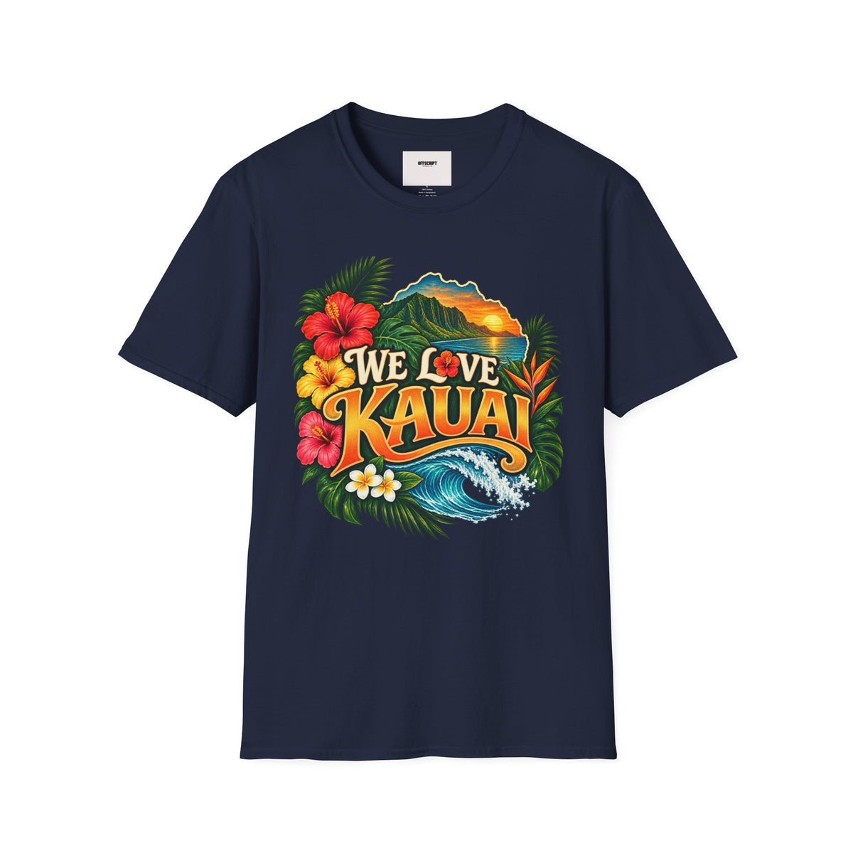 We Love Kauai T-Shirt — Hawaiian Island Sunset Floral Tee