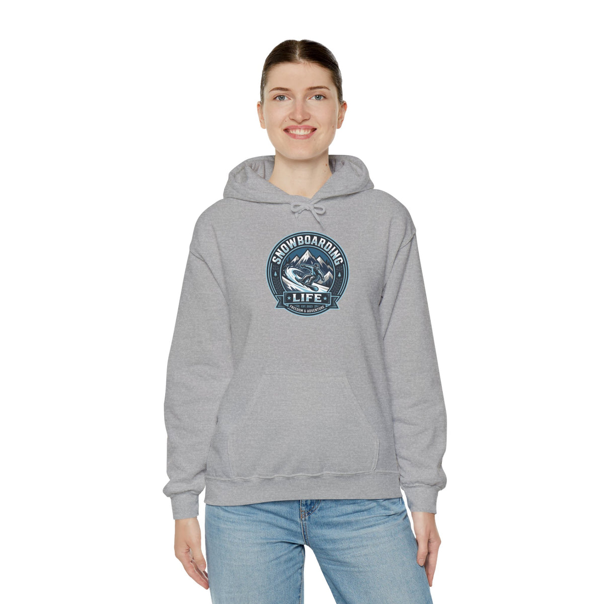 Snowboarding Hoodie – "Snowboarding Life" Graphic Pullover with Backboarder Illustration