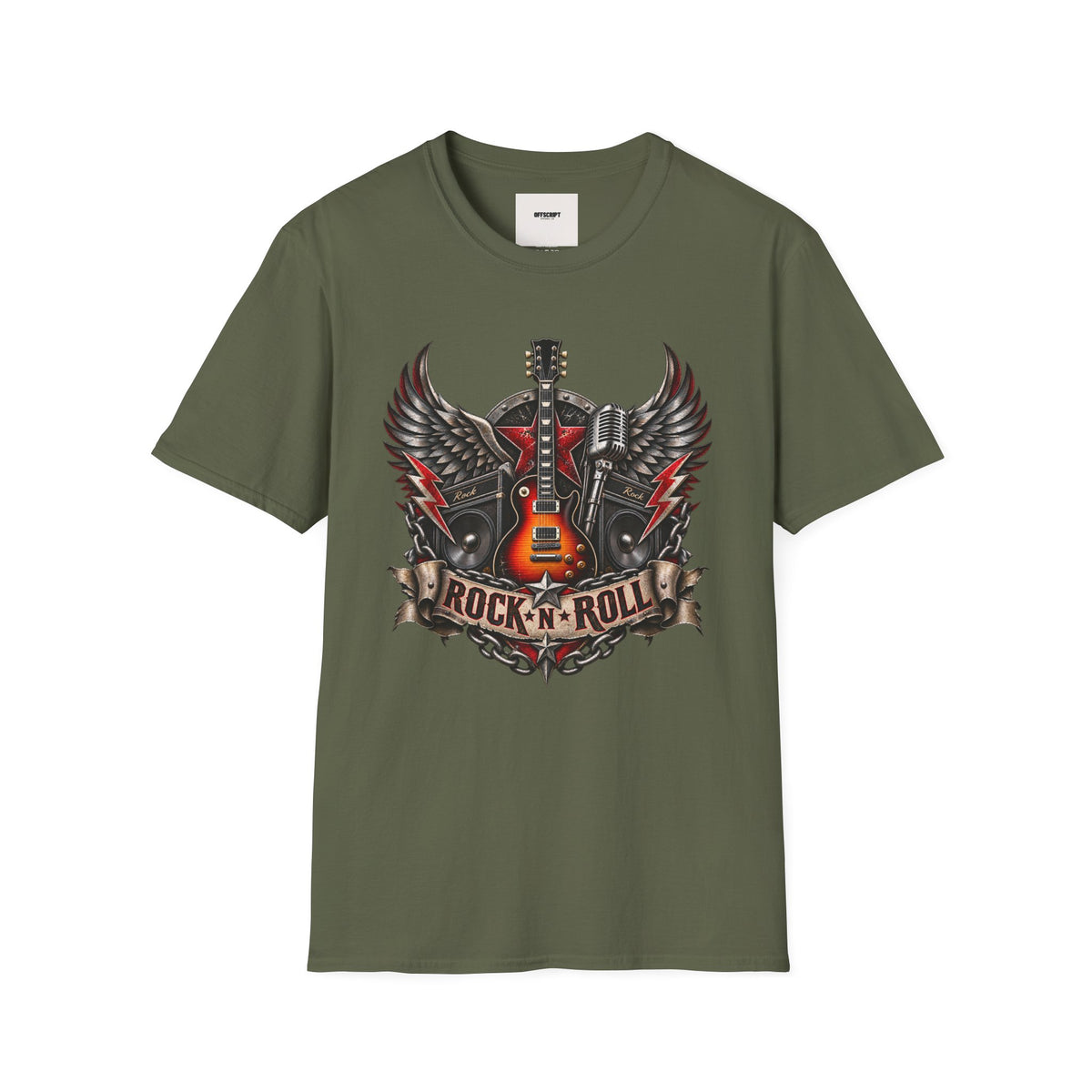 Rock 'n' Roll Guitar Tee — Vintage Winged Guitar & Microphone Design