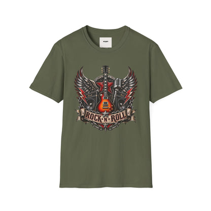 Rock 'n' Roll Guitar Tee — Vintage Winged Guitar & Microphone Design