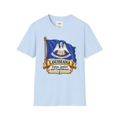 Louisiana State Flag T-Shirt — Pelican Emblem "Union, Justice & Confidence" Tee