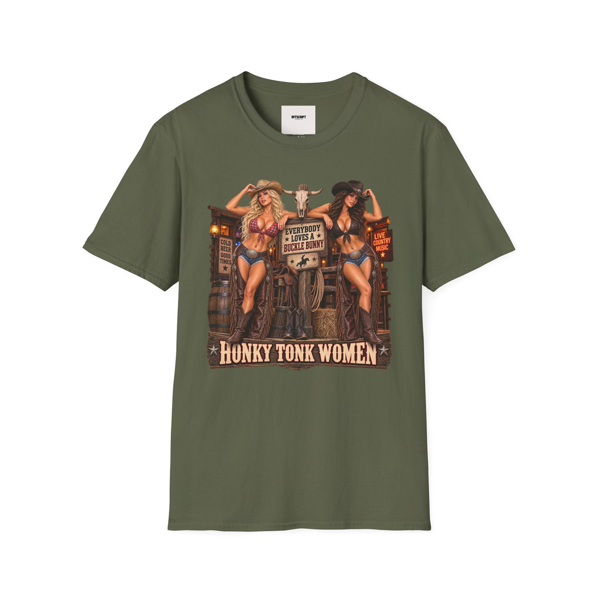 Cowgirl Pinup T-Shirt — "Bunny Tonk Women" Western Graphic Tee