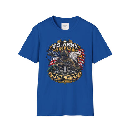 U.S. Army Veteran T-Shirt — Special Forces Eagle American Flag Design
