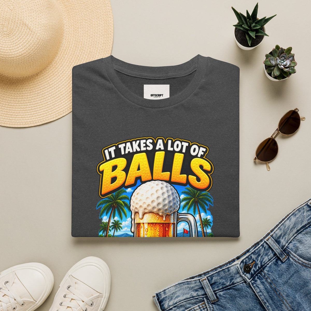 Golf T-Shirt — "It Takes a Lot of Balls" Beer & Golf Graphic