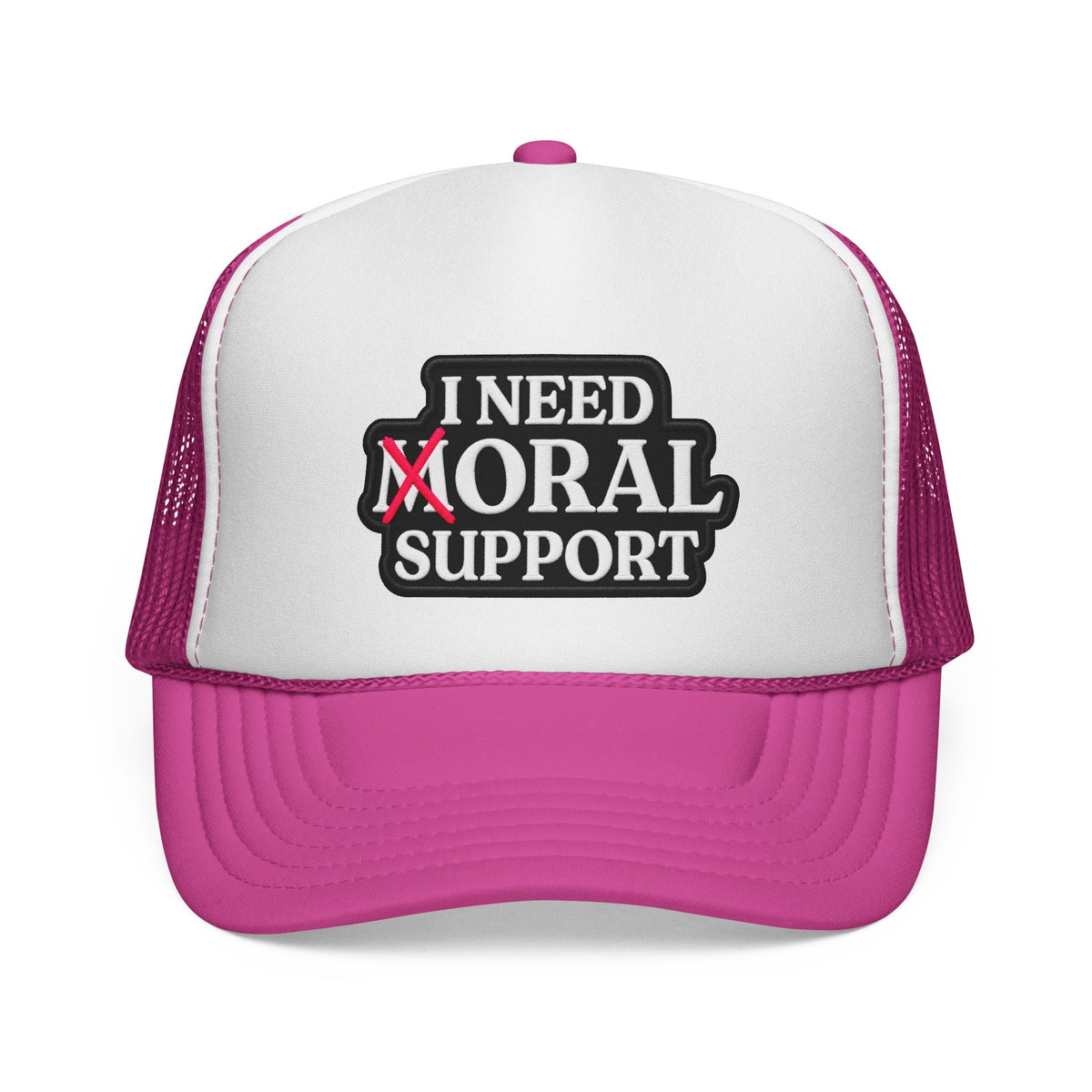 I Need Moral Support Trucker Cap — Funny Protest Patch Hat