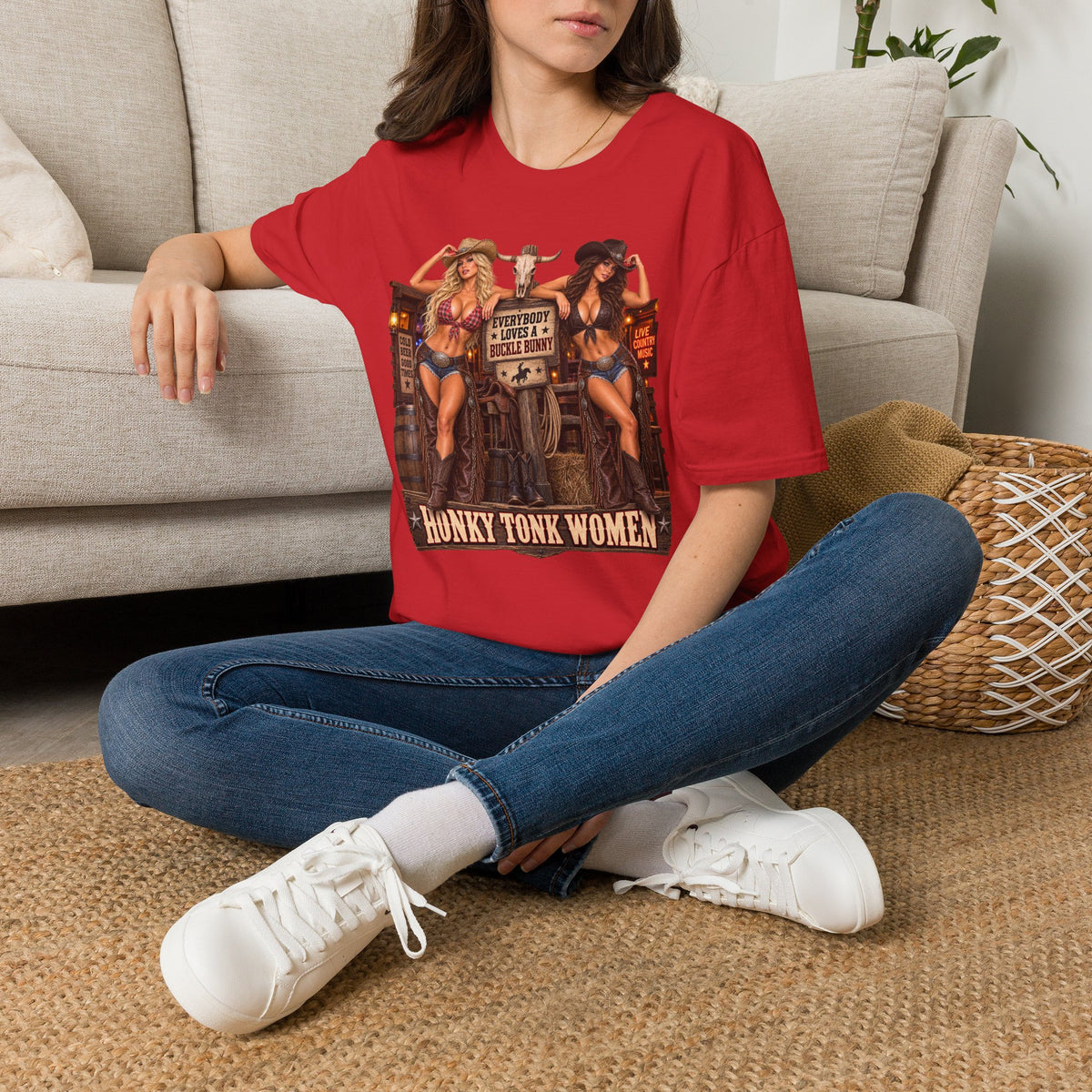 Cowgirl Pinup T-Shirt — "Bunny Tonk Women" Western Graphic Tee