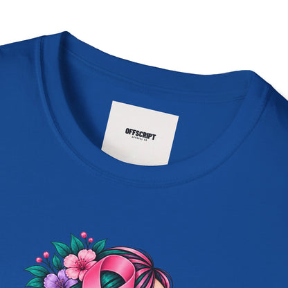 Women's Cancer Awareness T-Shirt — Pink Ribbon Floral Support Tee