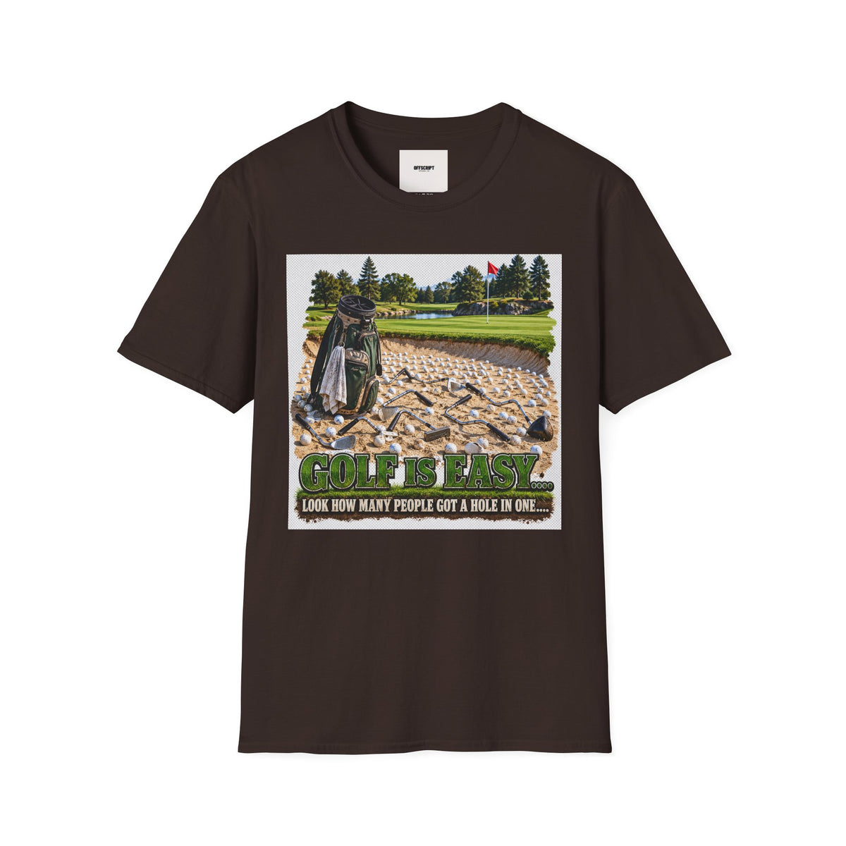 Golf Bunker Scene T-Shirt — "How Many People Live & Work In Dunes" Graphic Tee