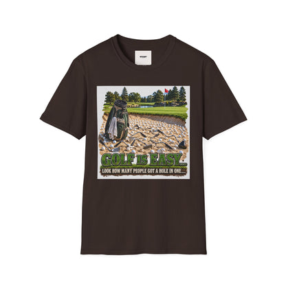 Golf Bunker Scene T-Shirt — "How Many People Live & Work In Dunes" Graphic Tee