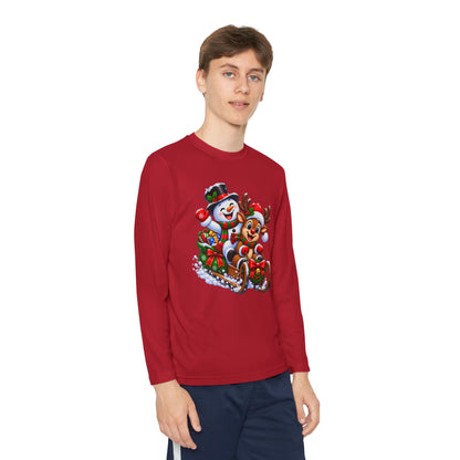 Kids' Christmas Sledding Tee — Snowman & Reindeer Holiday Long Sleeve