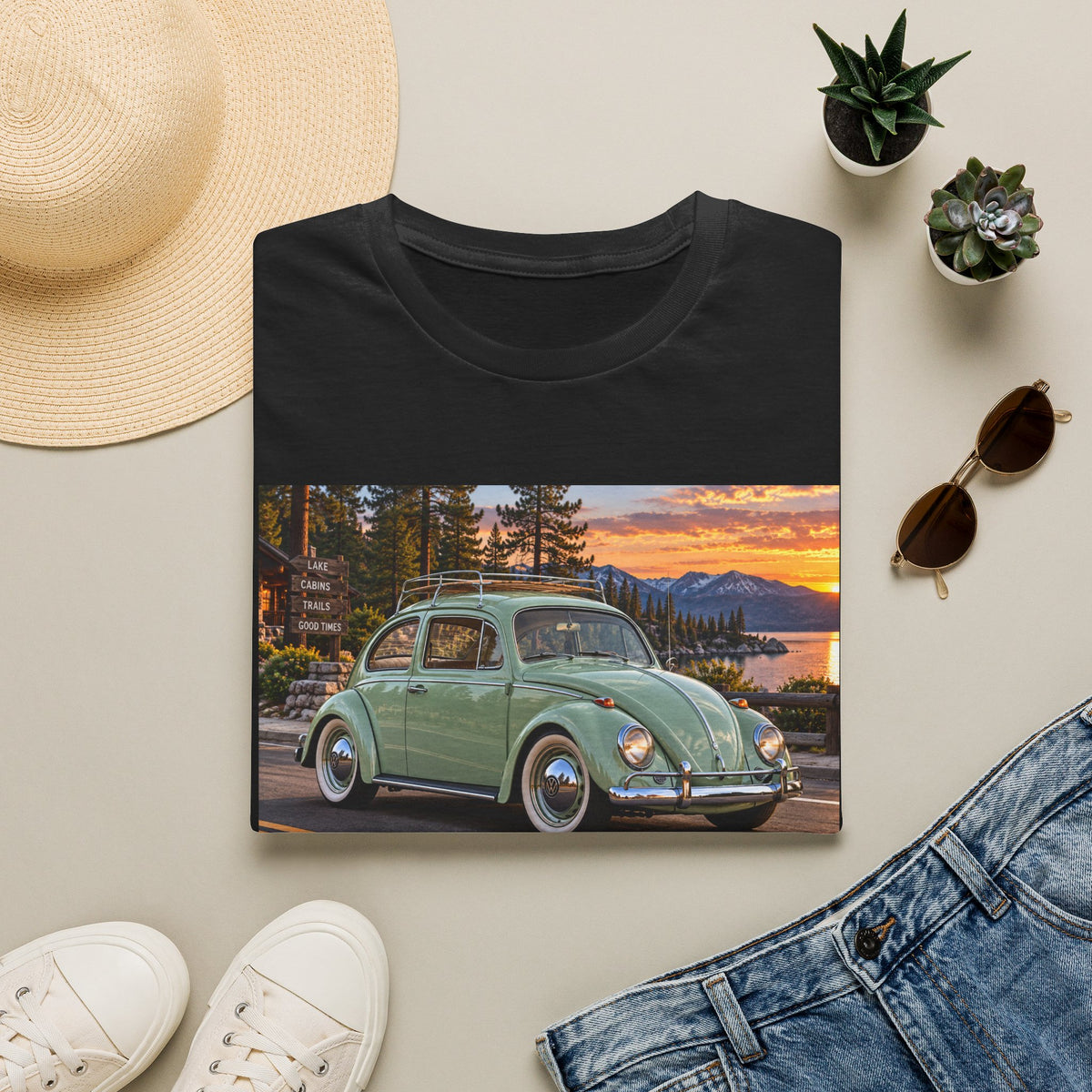 Classic VW Beetle Sunset T-Shirt — Vintage Car Lover Tee