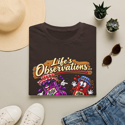 T-Shirt — "Life's Observations: I Must Be Jelly 'Cause Jam Don't Shake Like That" Retro Jar Cartoon Tee