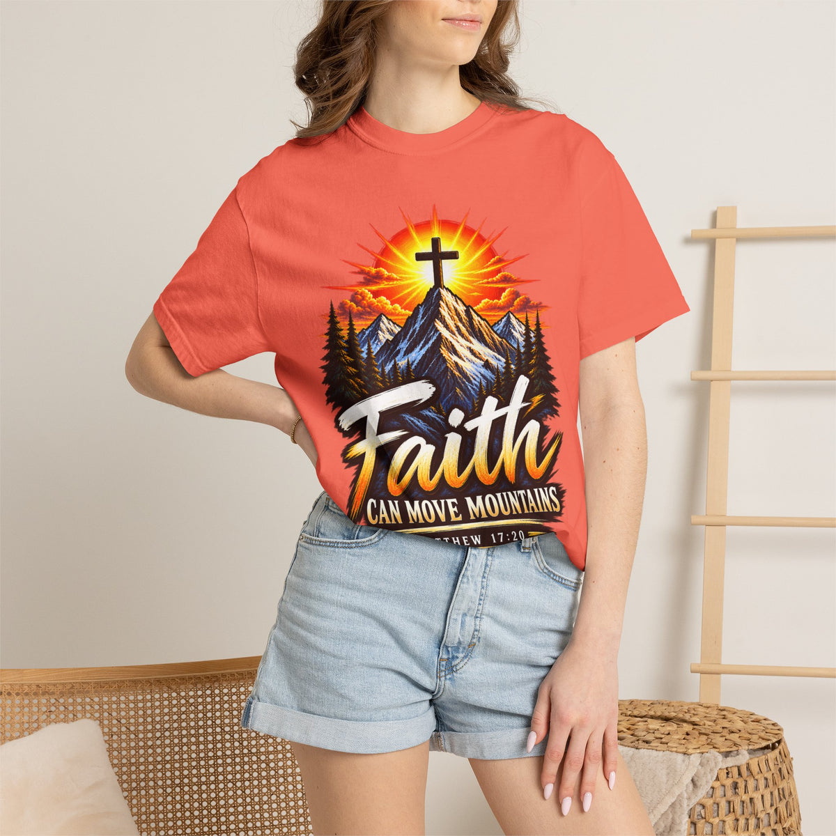 Faith Can Move Mountains T-Shirt | Christian Cross Mountain Graphic