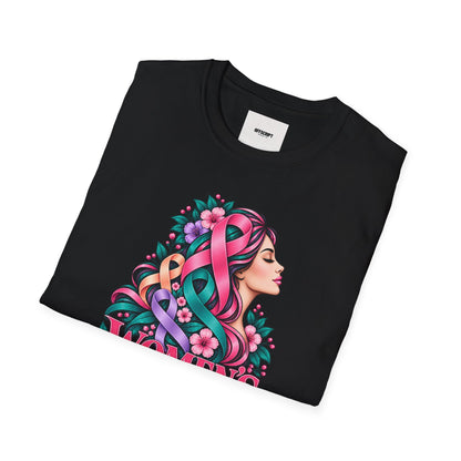 Women's Cancer Awareness T-Shirt — Pink Ribbon Floral Support Tee