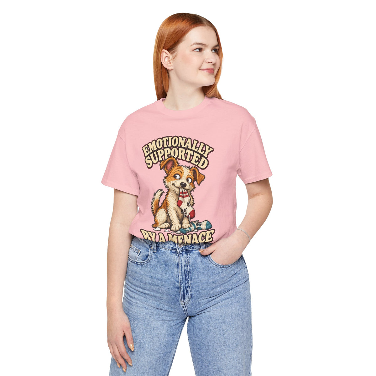 Emotionally Supported by a Menace Tee — Cute Puppy Graphic T‑Shirt
