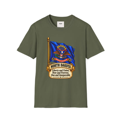 North Dakota State Flag T-Shirt — Liberty and Union Quote