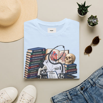 Medical Student Study Stack T‑Shirt — Anatomy, Physiology & USMLE Prep Design
