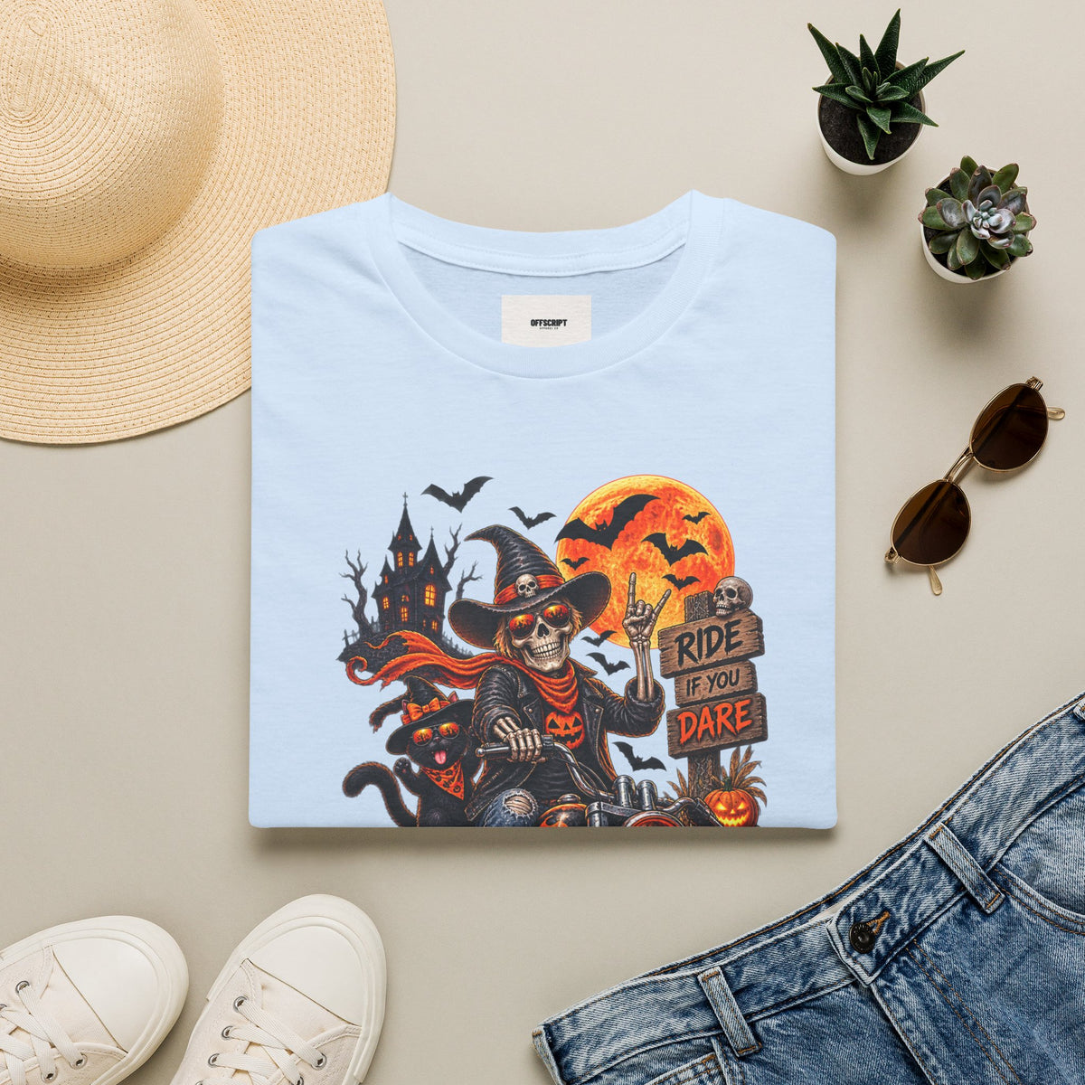 Halloween Biker Skeleton T-Shirt — "Ride If You Dare" Spooky Motorcycle Tee