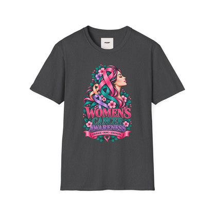 Women's Cancer Awareness T-Shirt — Pink Ribbon Floral Support Tee