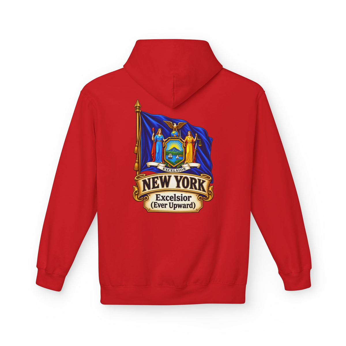 New York State Flag Hoodie – "Excelsior (Ever Upward)" Graphic Pullover