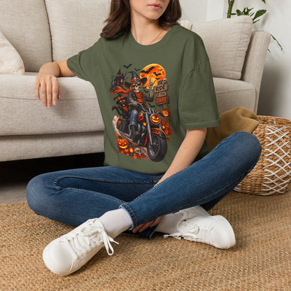 Halloween Biker Skeleton T-Shirt — "Ride If You Dare" Spooky Motorcycle Tee