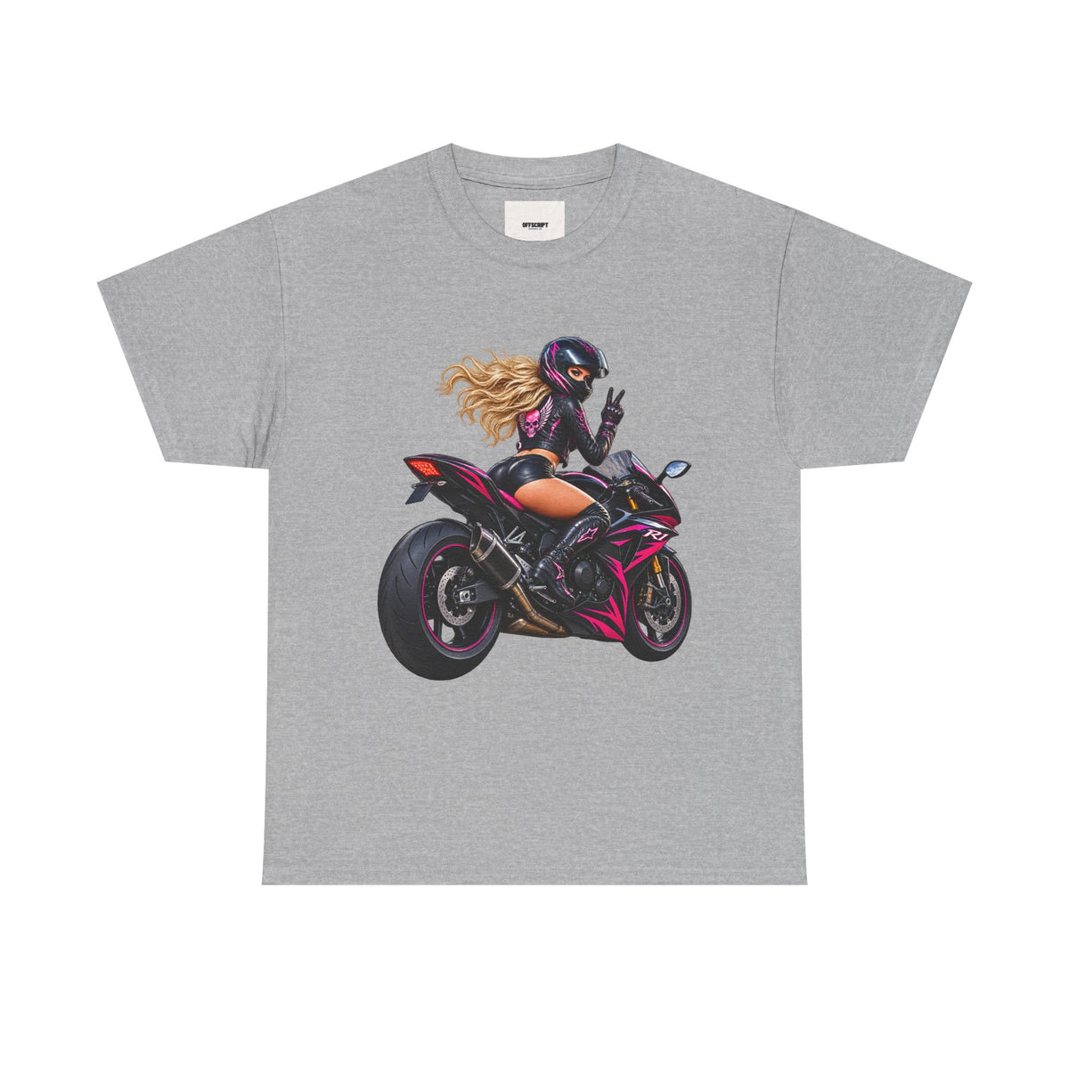 Motorcycle Girl Tee — Feminine Sportbike Rider Graphic Shirt