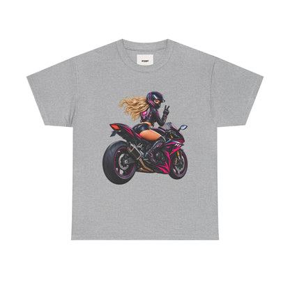 Motorcycle Girl Tee — Feminine Sportbike Rider Graphic Shirt