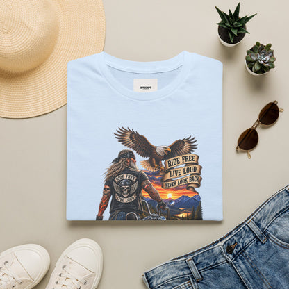 Biker Eagle T-Shirt — "Ride Free, Live Loud" Motorcycle Tee