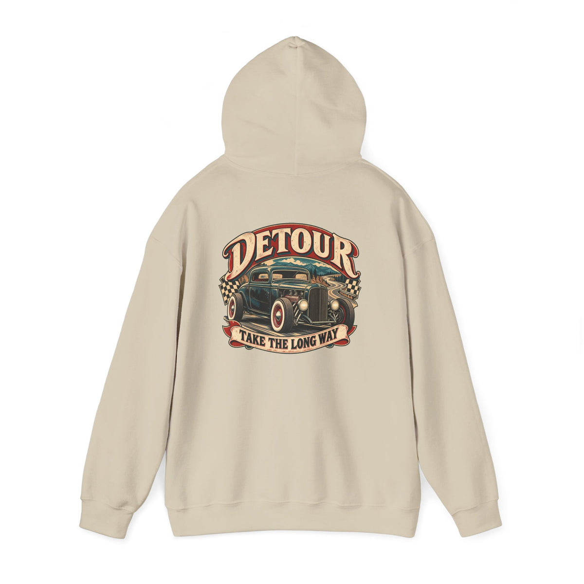 Detour Vintage Hot Rod Hoodie — "Take The Long Way" Classic Car Sweatshirt