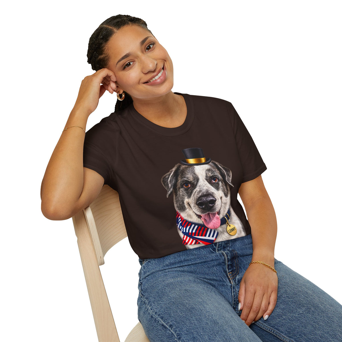 Patriotic Pup Tee — Dog with Top Hat & American Flag Bandana
