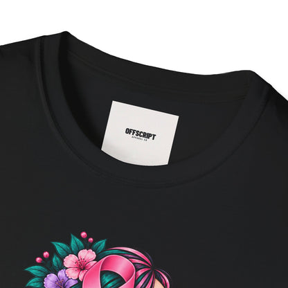 Women's Cancer Awareness T-Shirt — Pink Ribbon Floral Support Tee