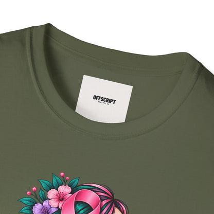 Women's Cancer Awareness T-Shirt — Pink Ribbon Floral Support Tee