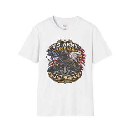 U.S. Army Veteran T-Shirt — Special Forces Eagle American Flag Design