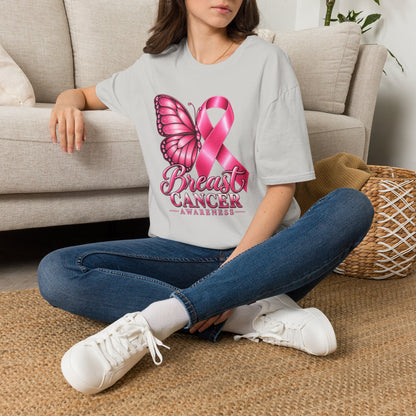 Pink Ribbon Butterfly Breast Cancer Awareness T-Shirt | Support Ribbon Tee