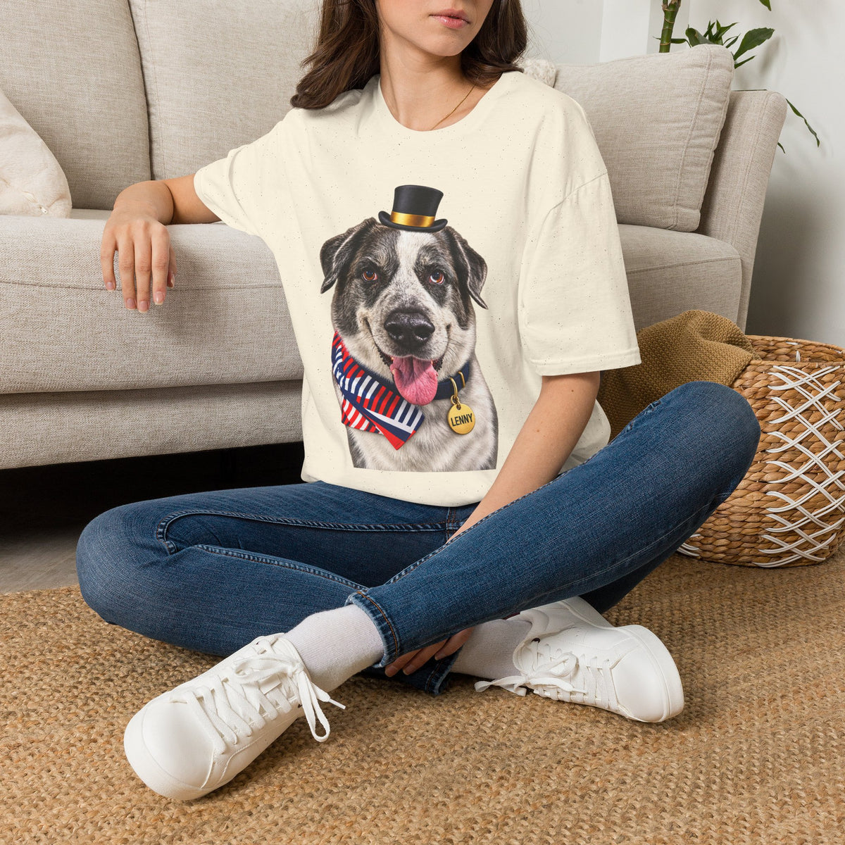Patriotic Pup Tee — Dog with Top Hat & American Flag Bandana