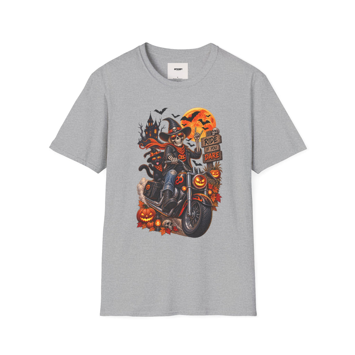 Halloween Biker Skeleton T-Shirt — "Ride If You Dare" Spooky Motorcycle Tee