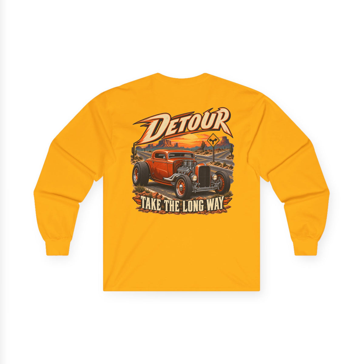 Detour Classic Car Long Sleeve Tee – 'Take The Long Way' Vintage Hot Rod Shirt