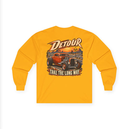 Detour Classic Car Long Sleeve Tee – 'Take The Long Way' Vintage Hot Rod Shirt