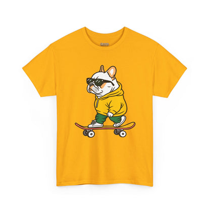 Skateboarding French Bulldog T‑Shirt – Cute Bulldog on Skateboard Graphic Tee