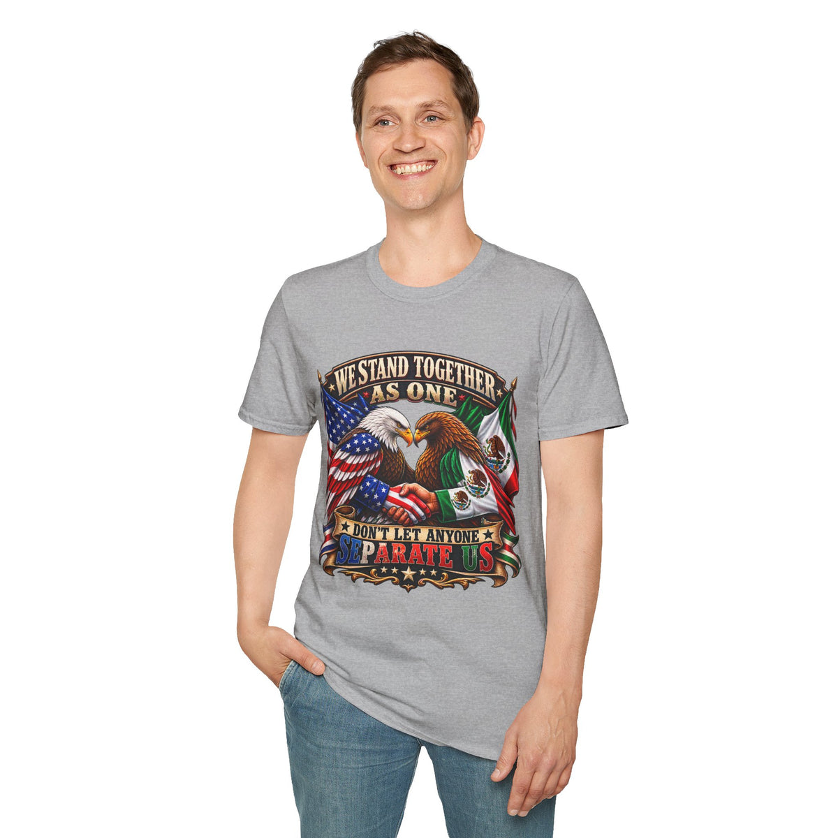 We Stand Together As One Eagle T-Shirt — USA & Mexico Unity Patriotic Tee