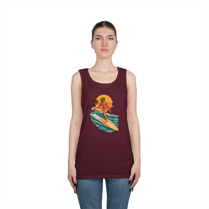 Surfing Sunset Tank — Retro Surfer Graphic Tank Top