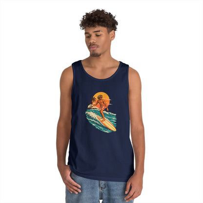 Surfing Sunset Tank — Retro Surfer Graphic Tank Top
