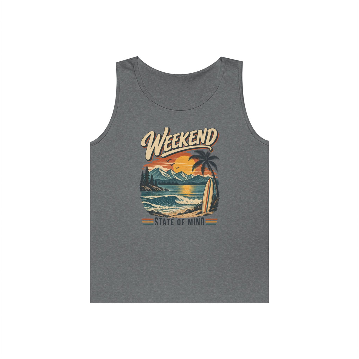 Weekend State of Mind Tank Top — Retro Beach Surf Sunset Graphic