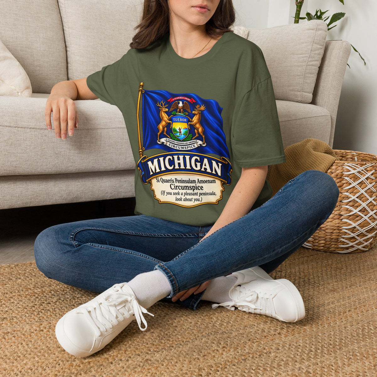 Michigan State Flag T-Shirt — Vintage State Seal Tee (TUEBOR)