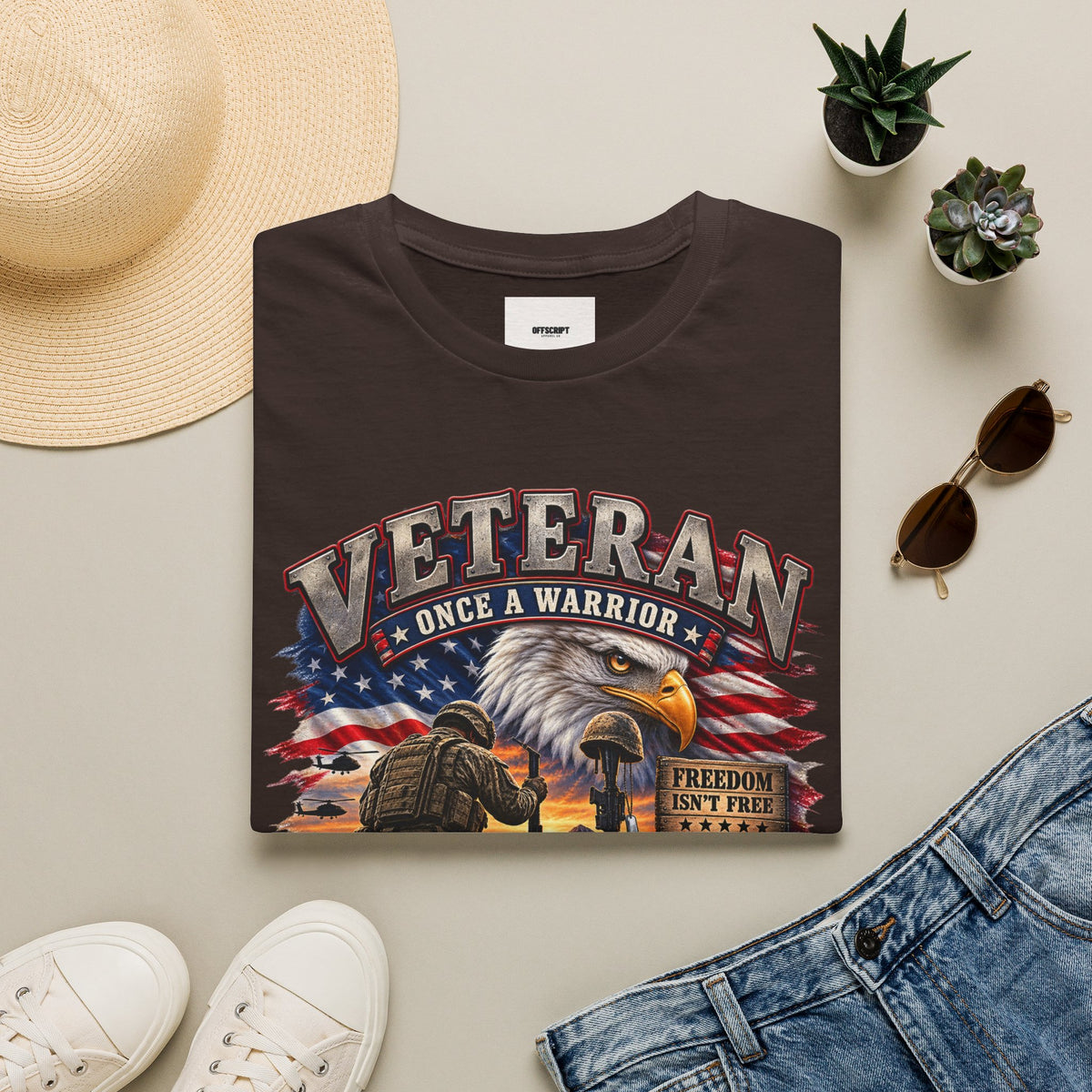 Veteran Once a Warrior T-Shirt — Patriotic Eagle & Flag Military Tribute
