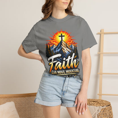 Faith Can Move Mountains T-Shirt | Christian Cross Mountain Graphic