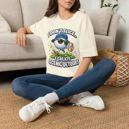 Golf T-Shirt — "I Don't Slice... I Create Scenic Detours" Funny Golfer Tee