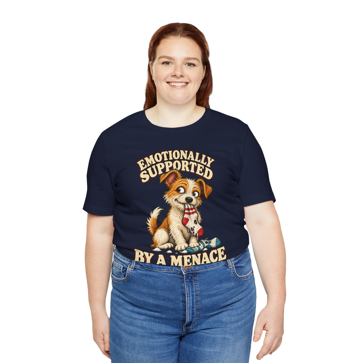 Emotionally Supported by a Menace Tee — Cute Puppy Graphic T‑Shirt