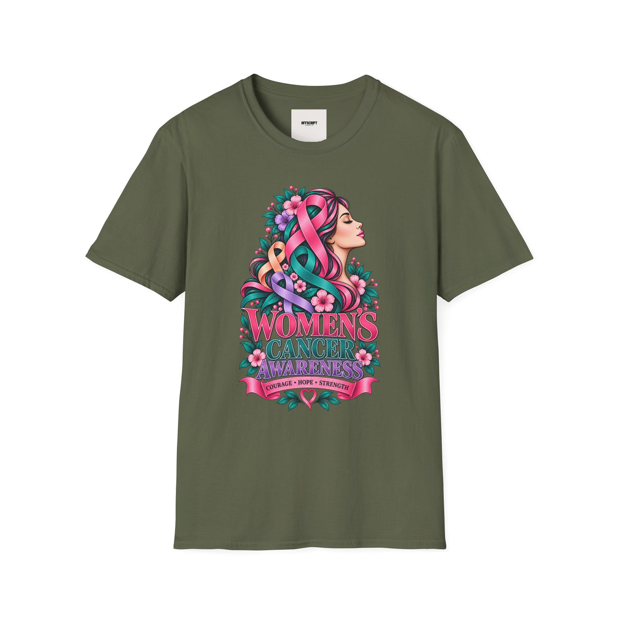 Women's Cancer Awareness T-Shirt — Pink Ribbon Floral Support Tee
