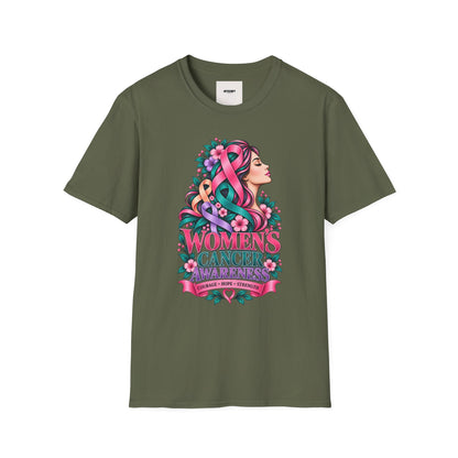 Women's Cancer Awareness T-Shirt — Pink Ribbon Floral Support Tee
